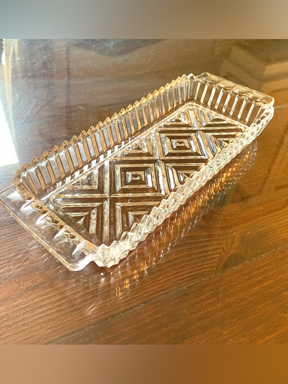 Cut Diamond Glass 10" X 5"
Rectangle Tray Vintage Heavy